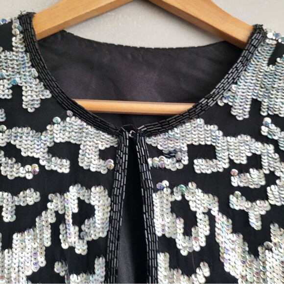 Black Silver Multicolor Sequin Jacket Long Sleeve Short OS No Size - Picture 2 of 7